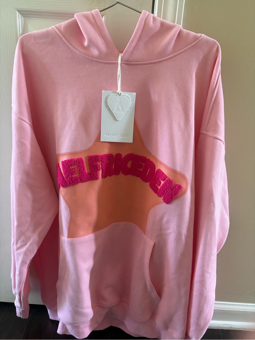 Aelfric Eden Pink Hoodie with Peach Star and Fuchsia Chenille Logo Size X Large